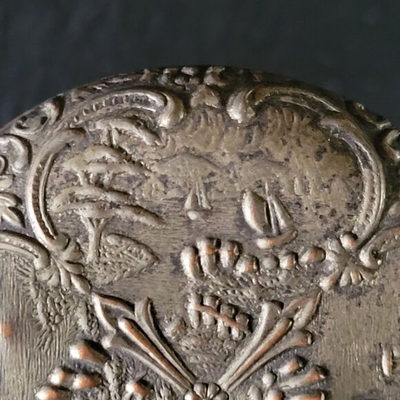 Antique Glass Humidor Cigar Tobacco Jar With Repousse Windmill Scene Lid - Picture 6 of 9